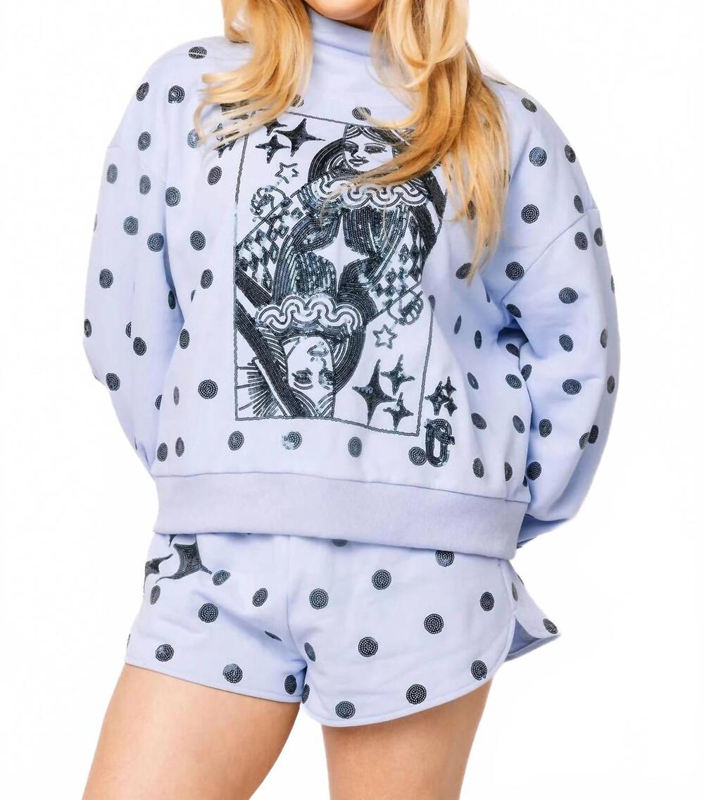NEW QUEEN OF SPARKLES polka dot card logo sweatshirt in blue
